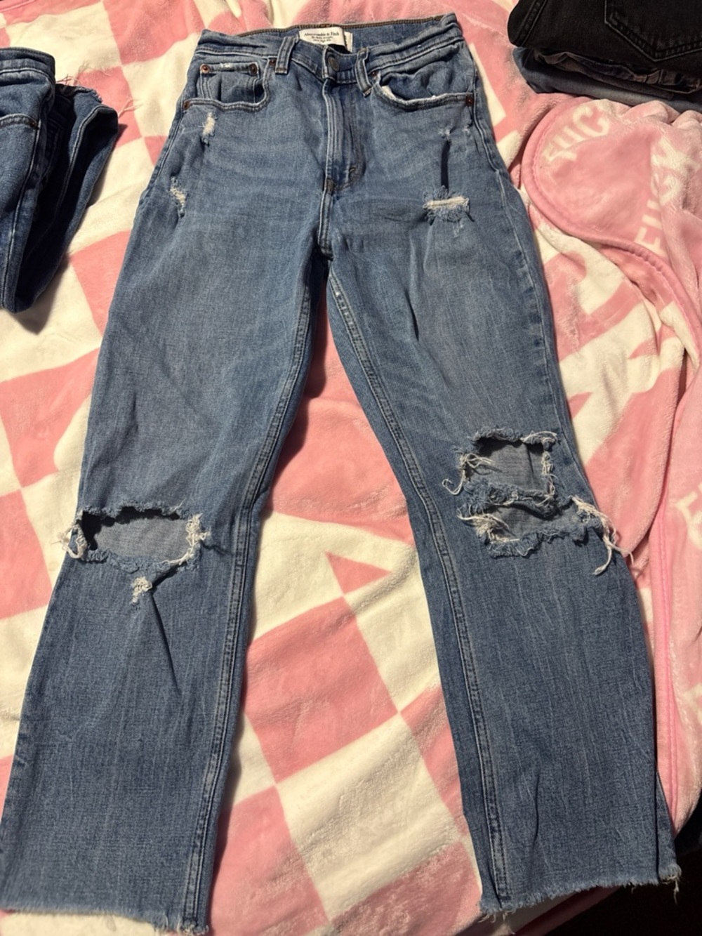 Abercrombie & Fitch Light Blue Distressed Straight-Leg Jeans